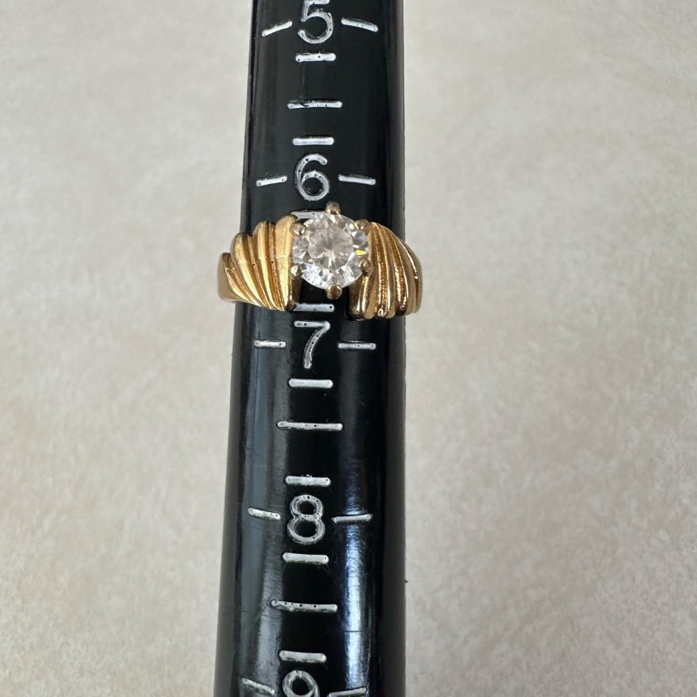 Yellow gold plated solitaire cubic zirconia engagement wedding ring